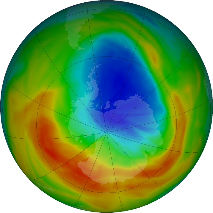 Antarctic ozone map for 21 September 2019